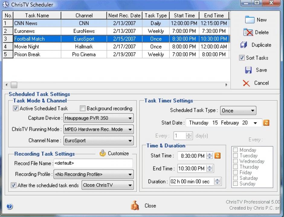 screenshot of program