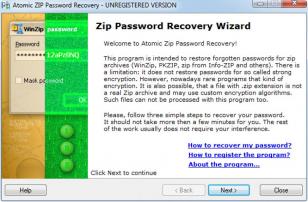 Atomic ZIP Password Recovery main screen