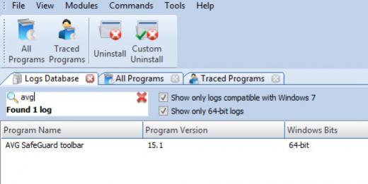 Find AVG Safeguard toolbar in Logs Database List