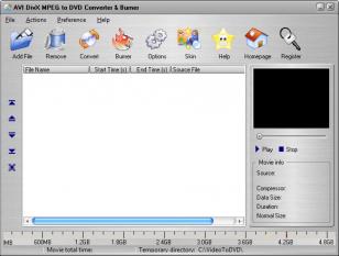 AVI DivX MPEG to DVD Converter & Burner main screen