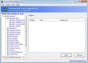 Cleanersoft Free Registry Fix main screen