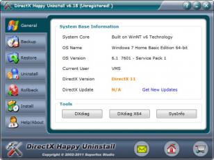 DirectX Happy Uninstall main screen