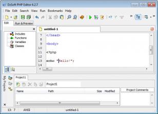 DzSoft PHP Editor main screen