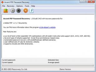 Accent PDF Password Recovery main screen
