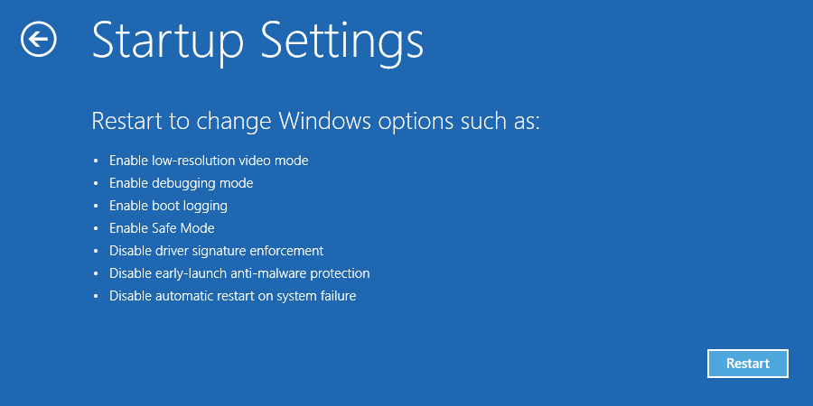 Boot menu for Windows 10